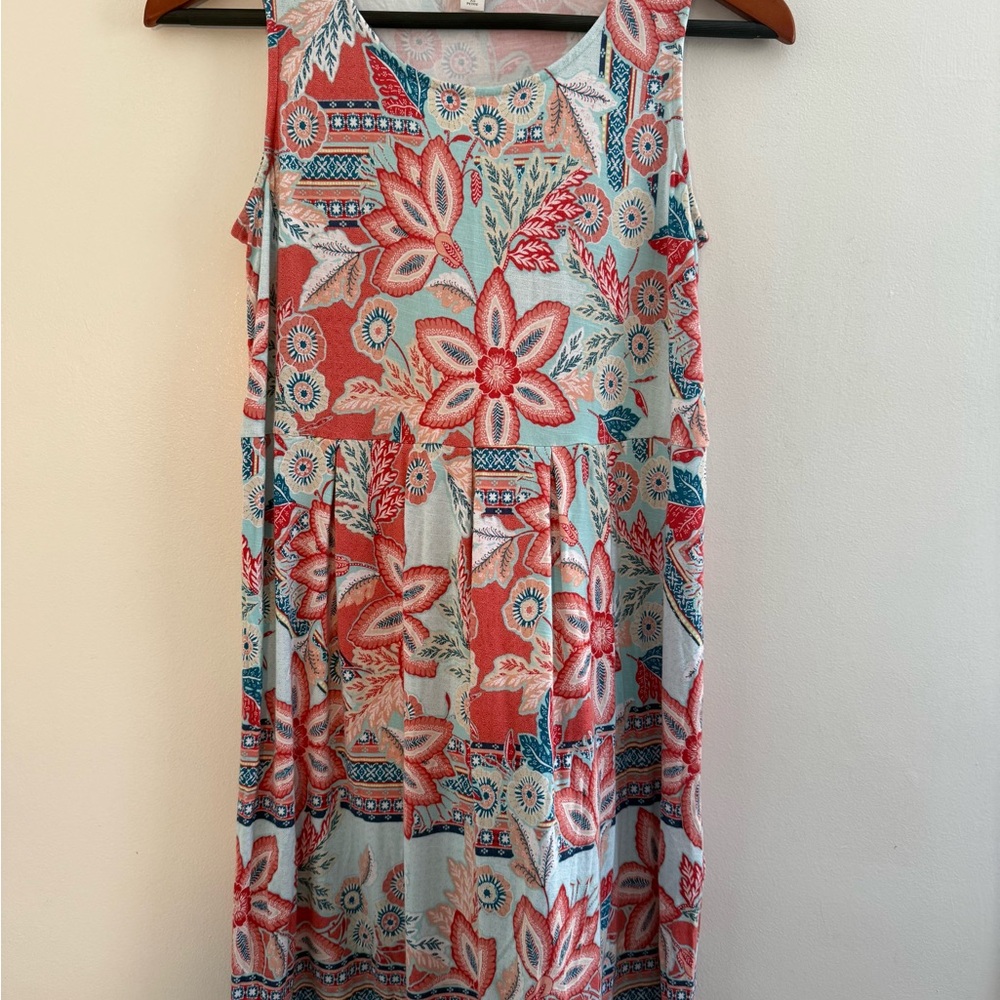 J. Jill Orange and Blue Floral Midi Dress